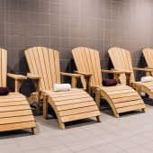 Relaxation area with relaxation beds and towels